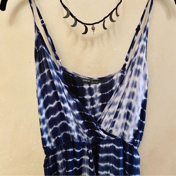 🪶3/$20 Boho Tie-Dye Navy Blue/White Super Soft Adj. Strap SHEIN Shorts Romper-S - Picture 3 of 16